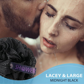 Shower Bouquet booty blue lace mesh loofah offers refreshing exfoliation for daily use.