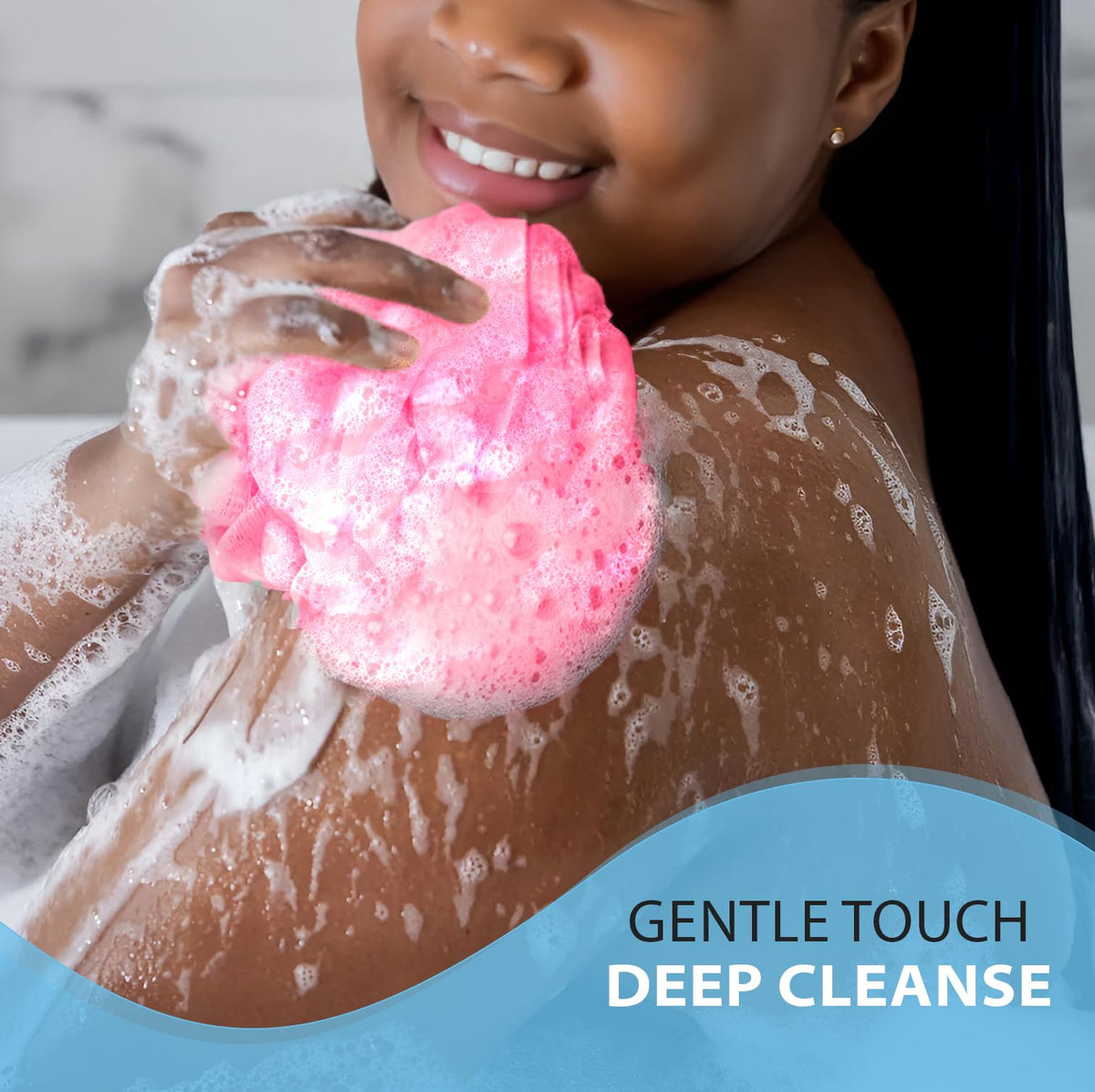 Shower Bouquet exfoliating body scrubber ready for daily spa-like routine.