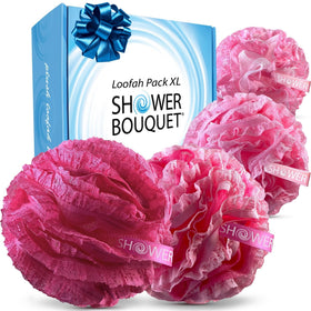 Shower Bouquet pink loofah set with lace mesh for gentle exfoliation