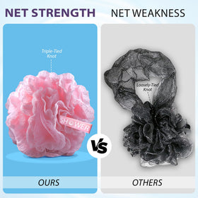 Pink shades pack shows four color options from Shower Bouquet loofah series