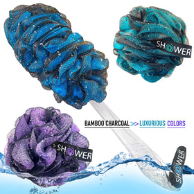 Shower Bouquet soft mesh loofas infused with charcoal for gentle exfoliation