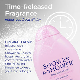 Shower To Shower odor-neutralizing powder leaves a soft, refreshed feel