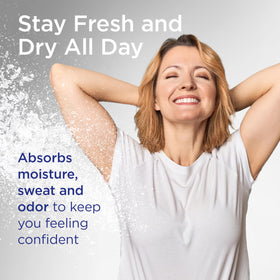 Shower To Shower Sport Powder texture closeup highlights a light, talc-free absorbent formula