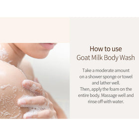 SHOWERMATE Goat Milk Body Wash bottle on shelf.