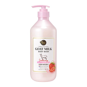 SHOWERMATE Goat Milk Body Wash label close-up, Original Baby Powder scent.