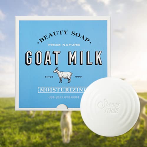 SHOWERMATE Goat Milk Soap White Milk bars shown with lather for gentle cleansing.
