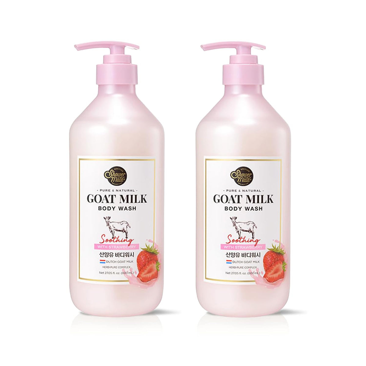 SHOWERMATE premium goat milk body wash strawberry two-pack bottle highlighting hydration