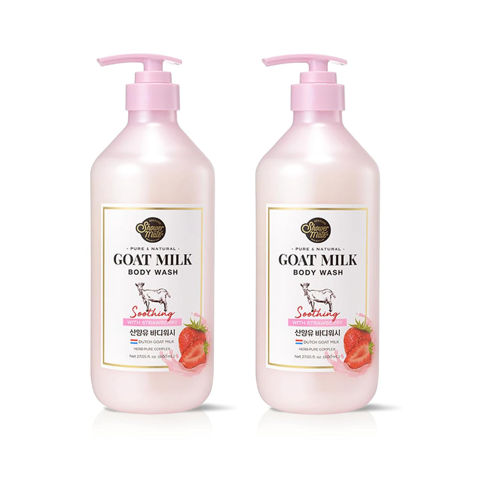 SHOWERMATE premium goat milk body wash strawberry two-pack bottle highlighting hydration