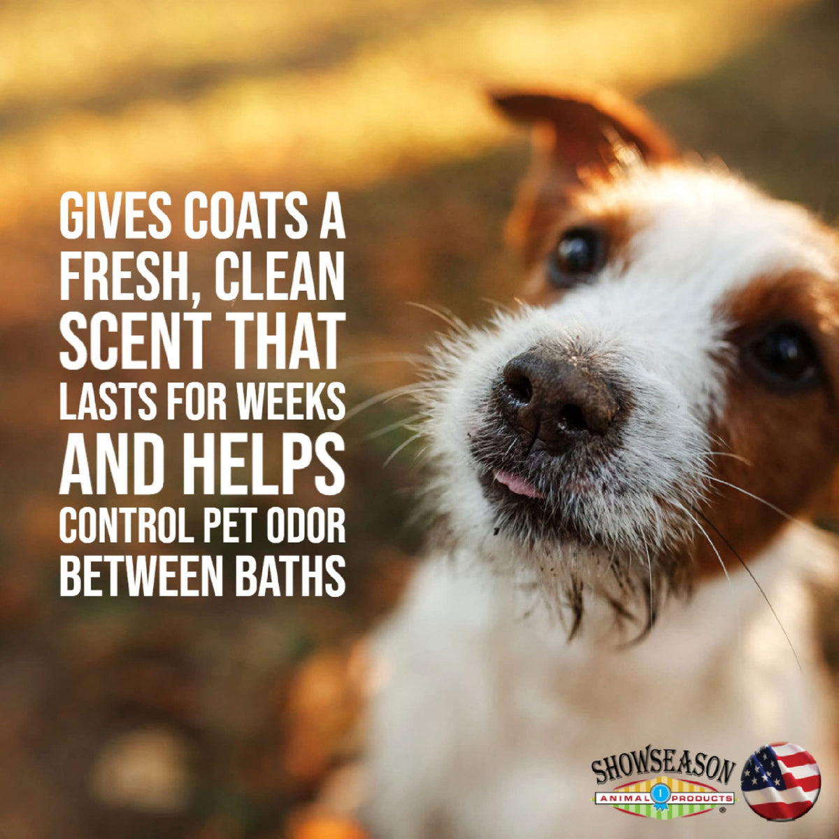 ShowSeason South Bark conditioner on a pet coat close-up showing shine and detangling.