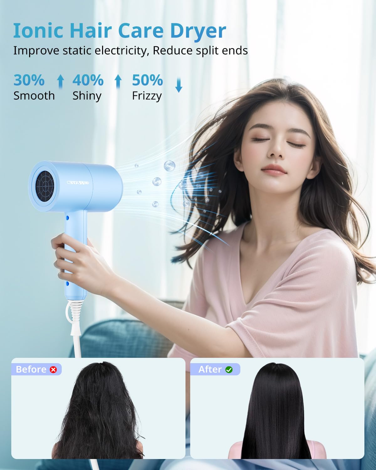 SHRATE diffuser attachment and cool shot for gentle styling