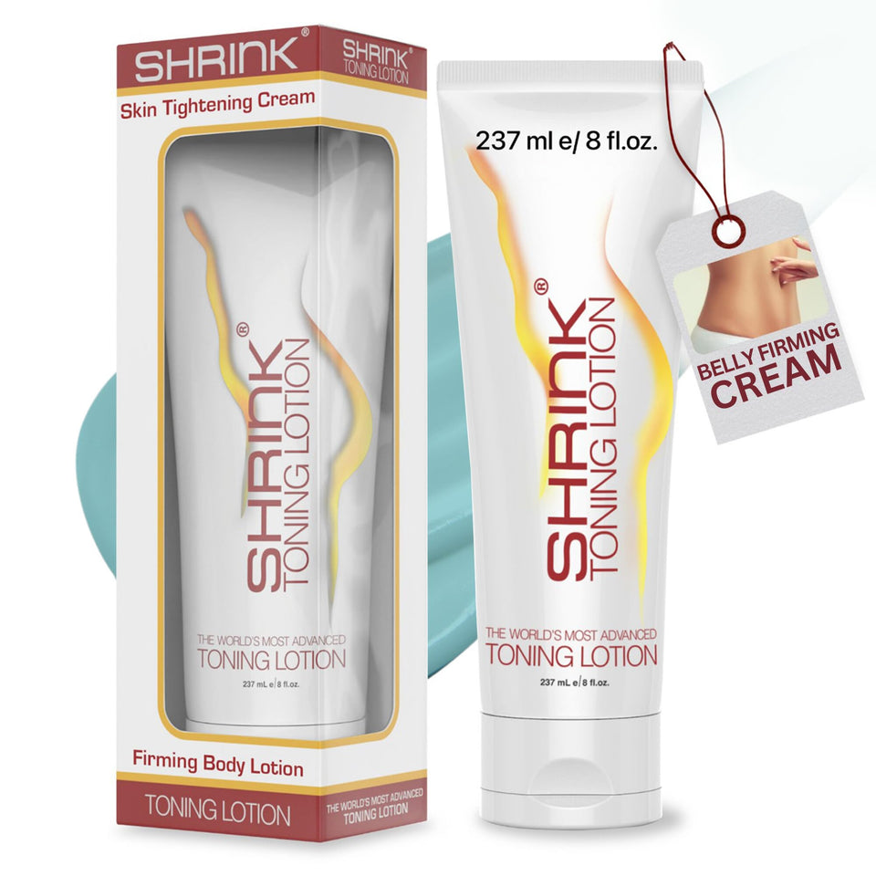 Shrink Toning Lotion bottle shown in sleek packaging for easy daily use and care.