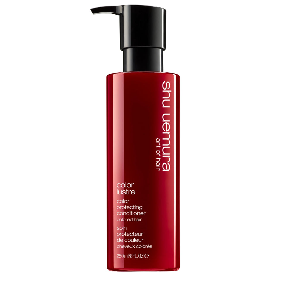 shu uemura art of hair Color Lustre conditioner bottle for color protection.