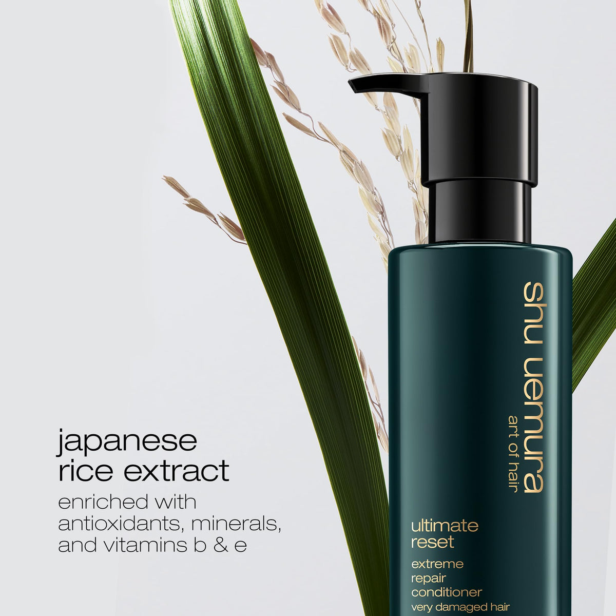 shu uemura art of hair conditioner dispensing pump captured during application.