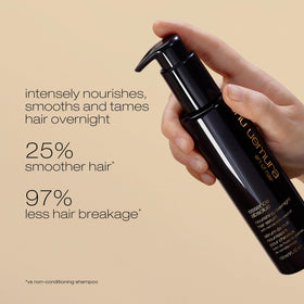 shu uemura art of hair overnight serum on pillow shows zero transfer to fabric