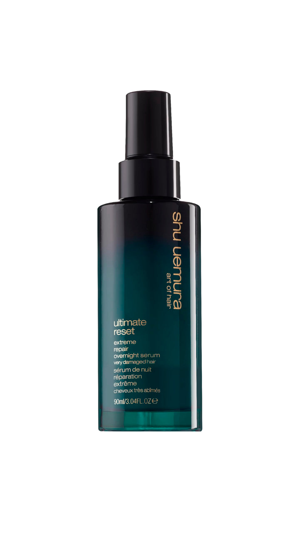 Shu Uemura Art of Hair Essence Absolue night serum bottle for overnight nourishment and protection.