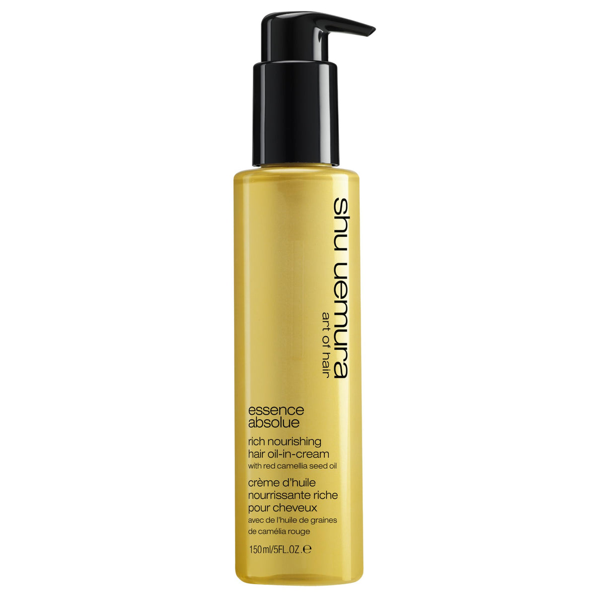 shu uemura art of hair Essence Absolue Nourishing Cream bottle pour showing heat protection