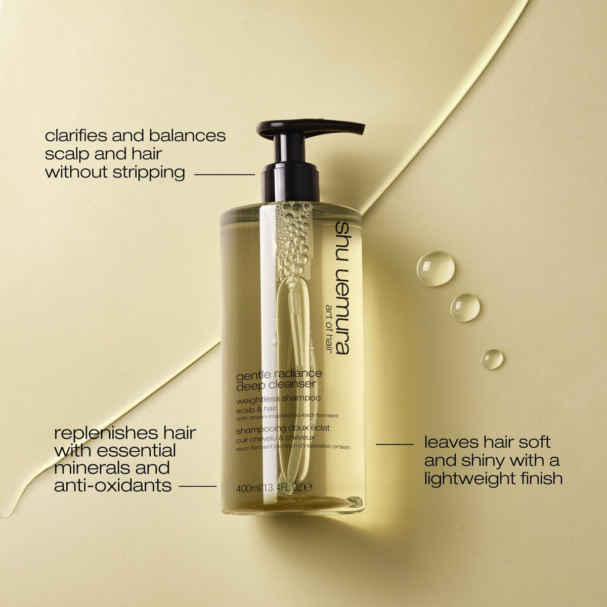 shu uemura art of hair Gentle Radiance Clarifying Shampoo rich lather, removes buildup while preserving moisture