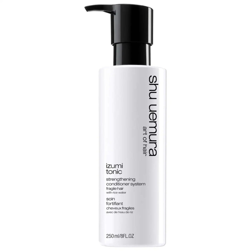 Shu Uemura Art of Hair Izumi Tonic bottle pour highlights hydration from rice water
