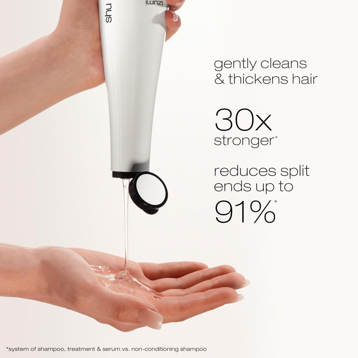 Creamy lather from Izumi Tonic reveals smooth, shiny strands.