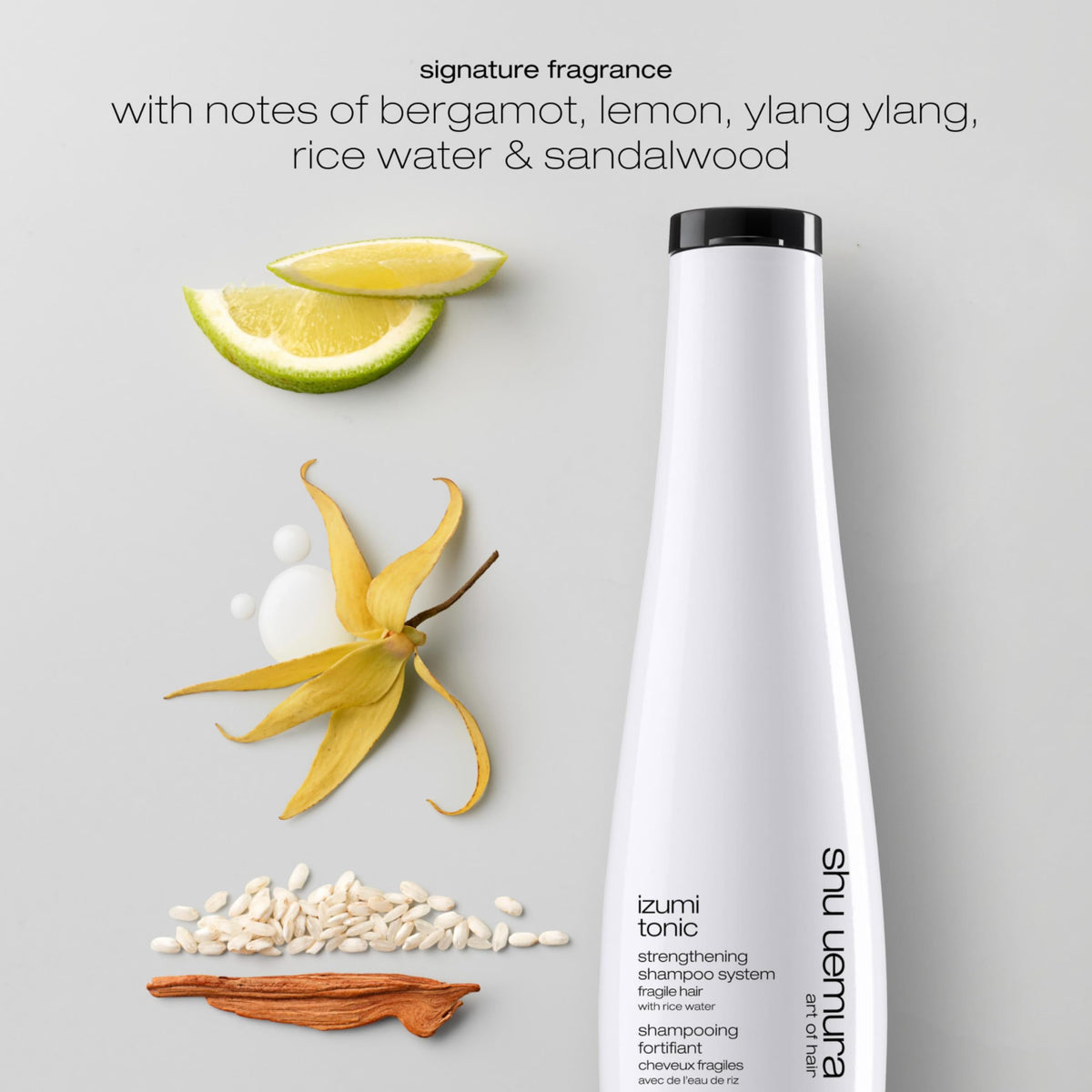 Close-up of Japanese rice water ingredients powering elasticity and resilience.