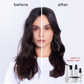 The shu uemura art of hair Izumi Tonic spray is shown in action, hydrating and detangling fragile hair.