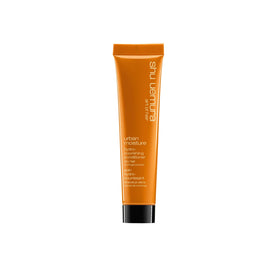 shu uemura art of hair Urban Moisture bottle close-up highlighting hydration benefits.