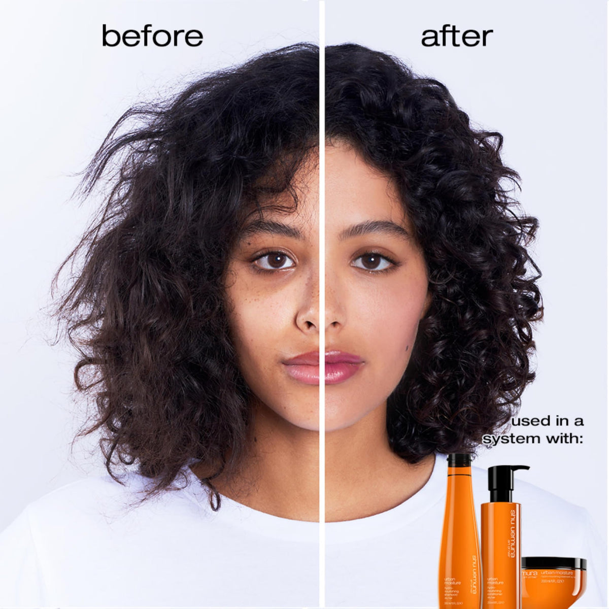 shu uemura art of hair Urban Moisture conditioner dispensing for detangling and smoothing.