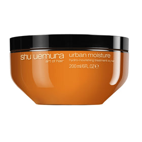shu uemura art of hair Urban Moisture Mask bottle close-up for deep hydration.