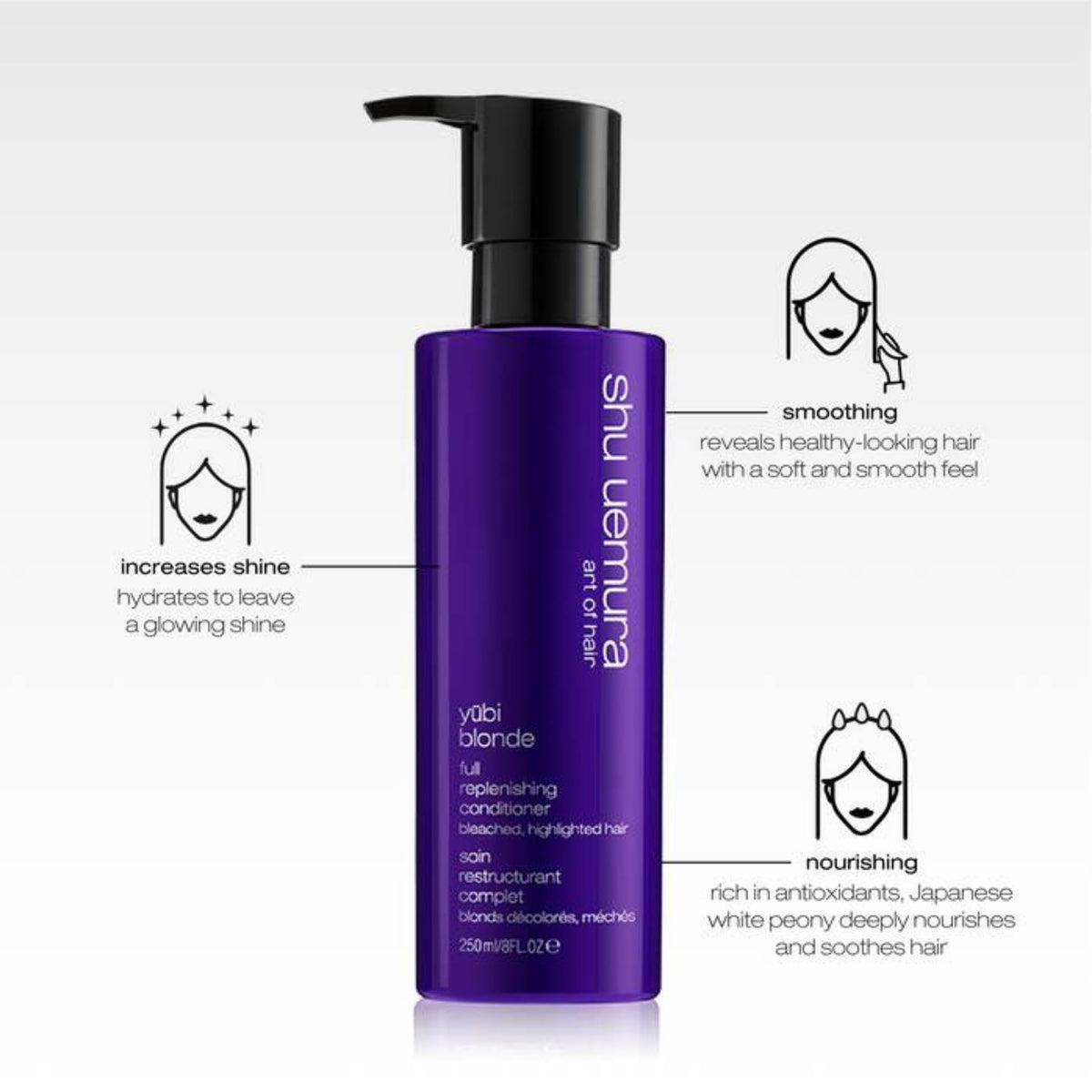 Close-up of Yubi Blonde conditioner texture ready to smooth and hydrate highlighted hair.