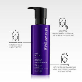 Close-up of Yubi Blonde conditioner texture ready to smooth and hydrate highlighted hair.