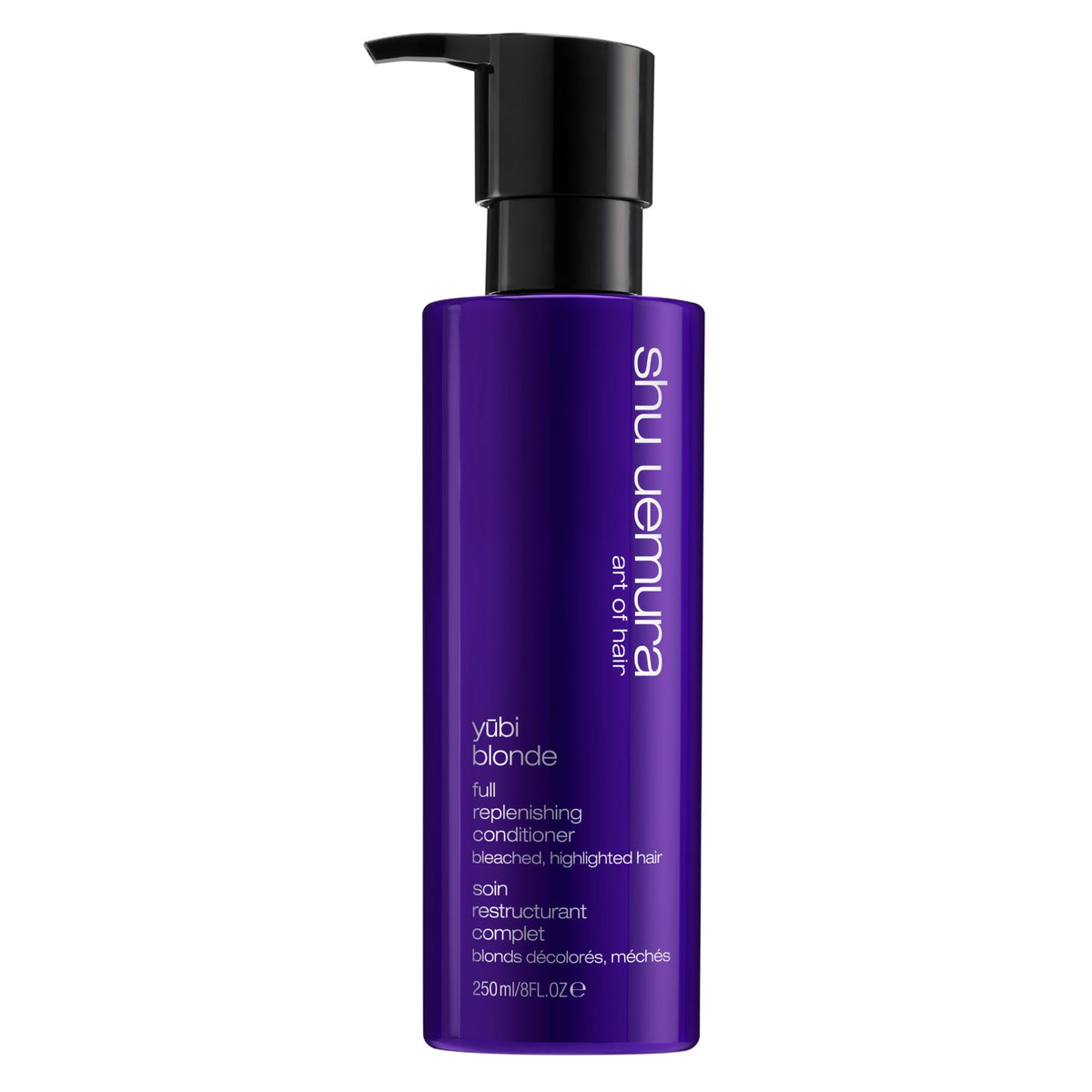 Shu Uemura Art of Hair Yubi Blonde conditioner bottle promoting nourished, shiny blonde hair.
