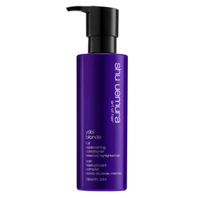 Shu Uemura Art of Hair Yubi Blonde conditioner bottle promoting nourished, shiny blonde hair.