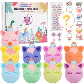 SHUCHING 9 XXL unicorn bath bombs with unicorn shapes ready to fizz for kids.