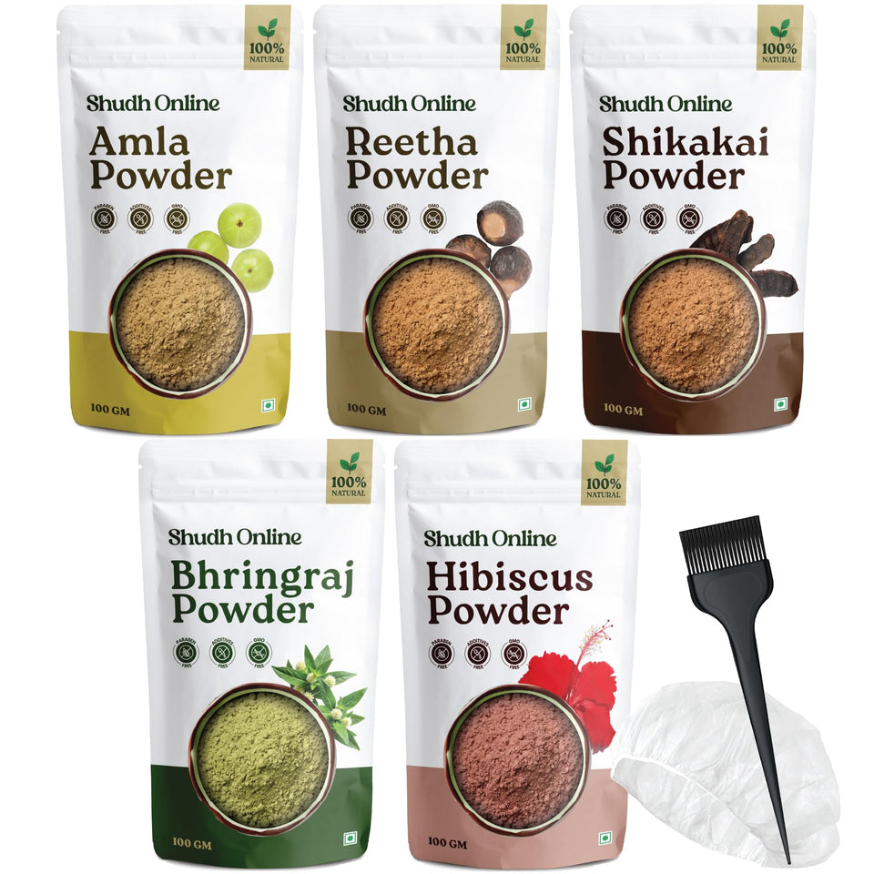 Shudh Online herbal hair mask powder combo — natural scalp nourishment for healthier-looking hair.