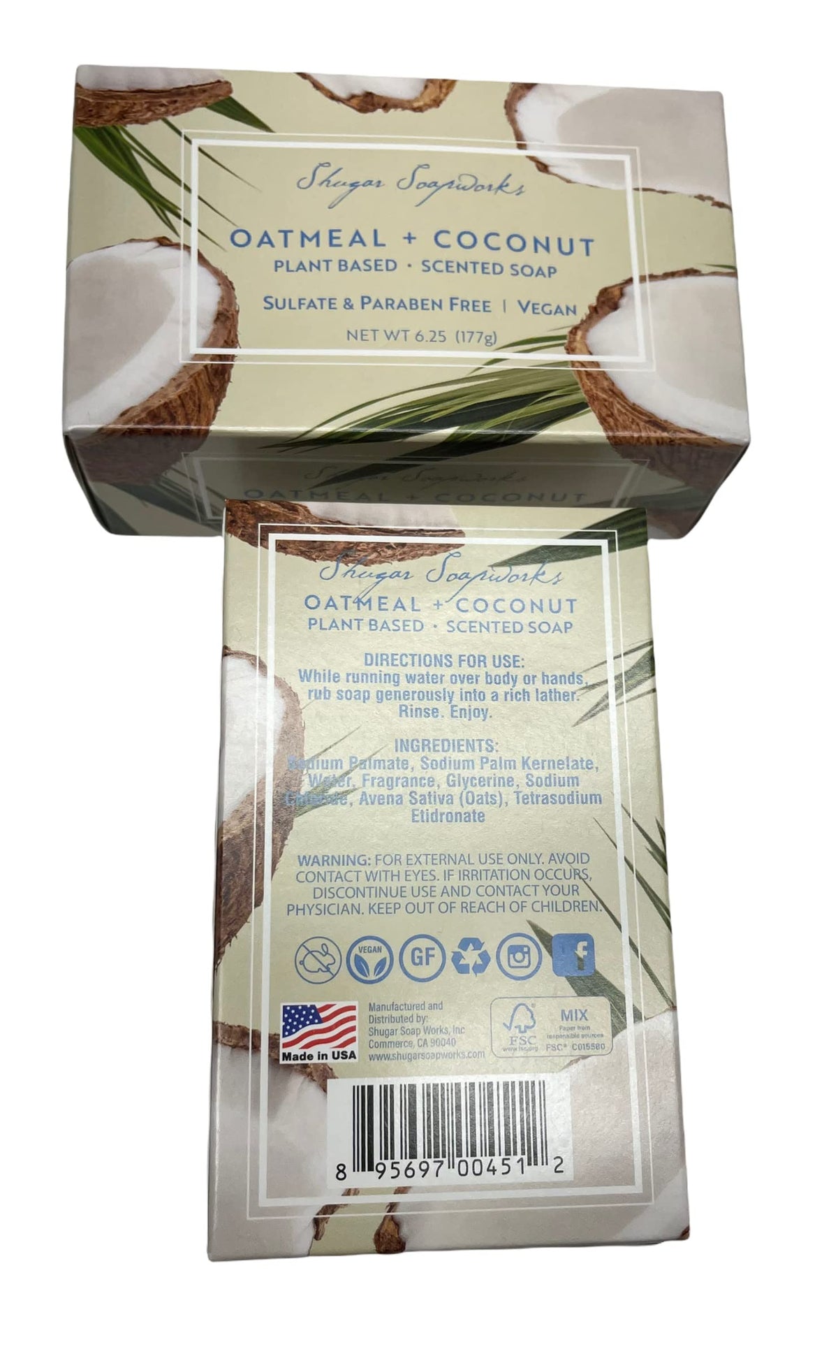 Shugar Soapworks Oatmeal and Coconut soap for gentle cleansing and lather