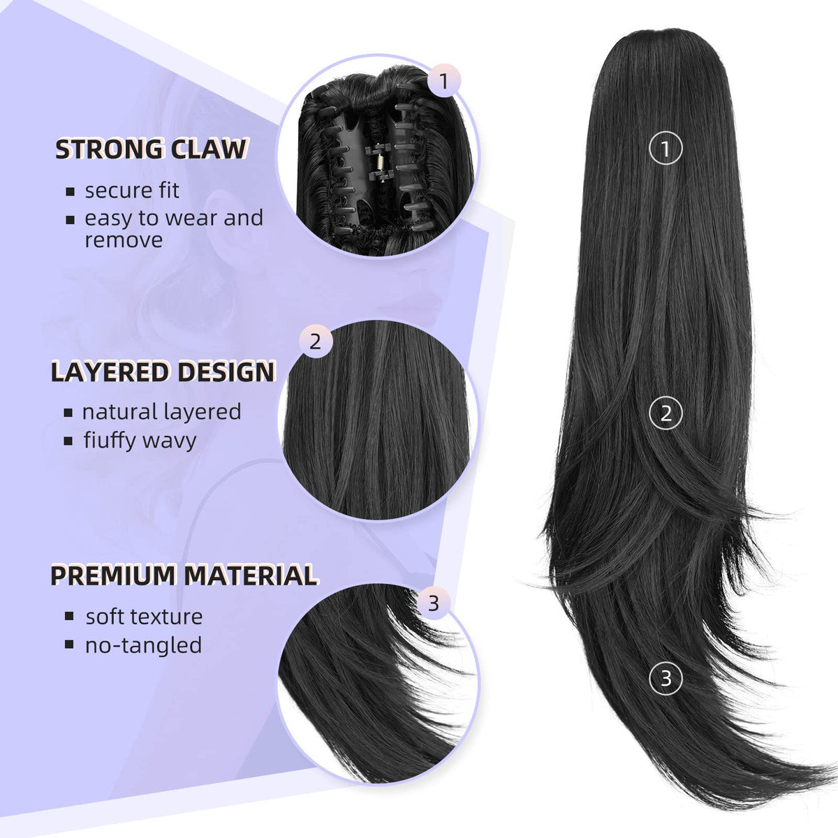 ShulaSHOP Clip-in ponytail application showing quick one-step styling