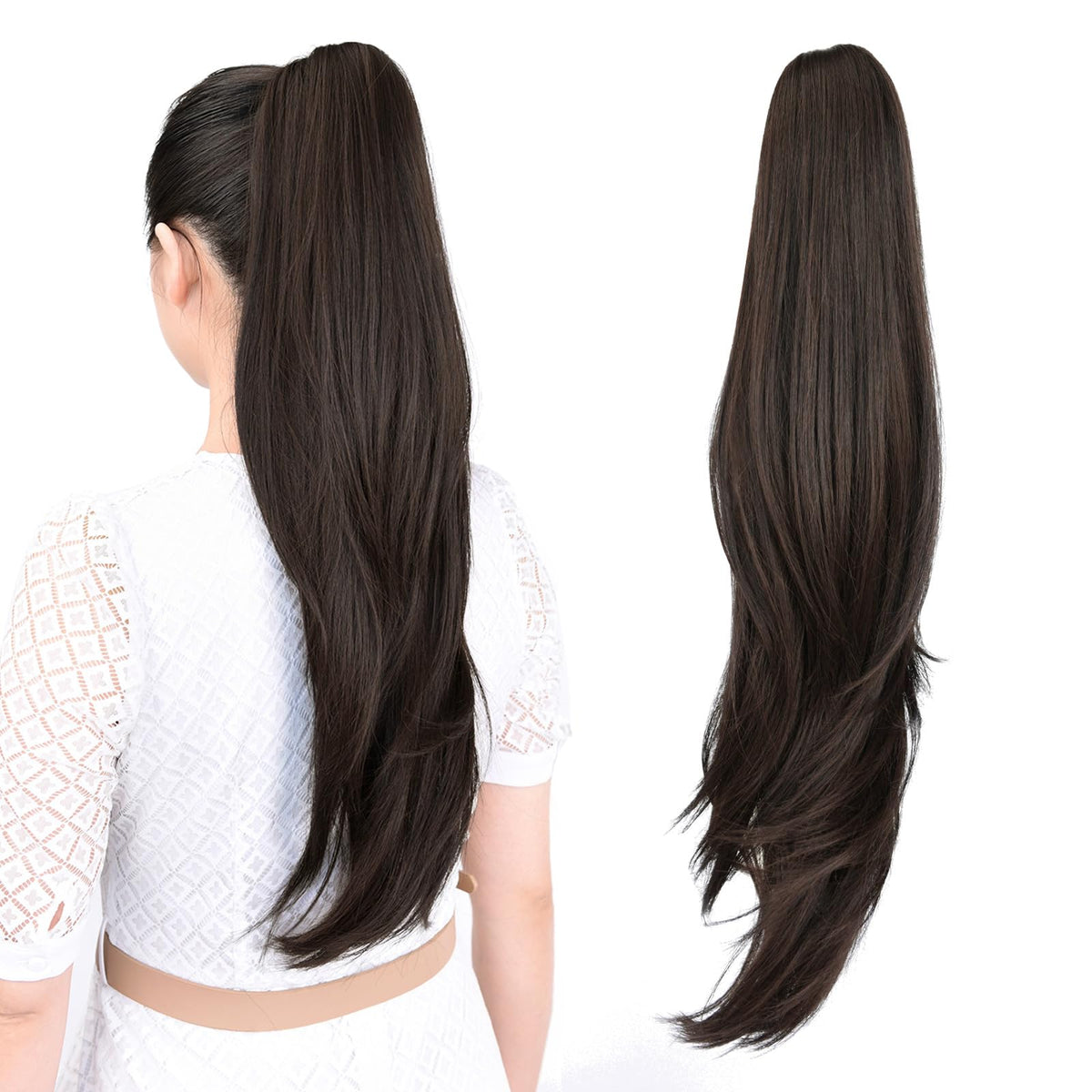 ShulaSHOP easy-apply-ponytail-clip showcases quick transformation in seconds.