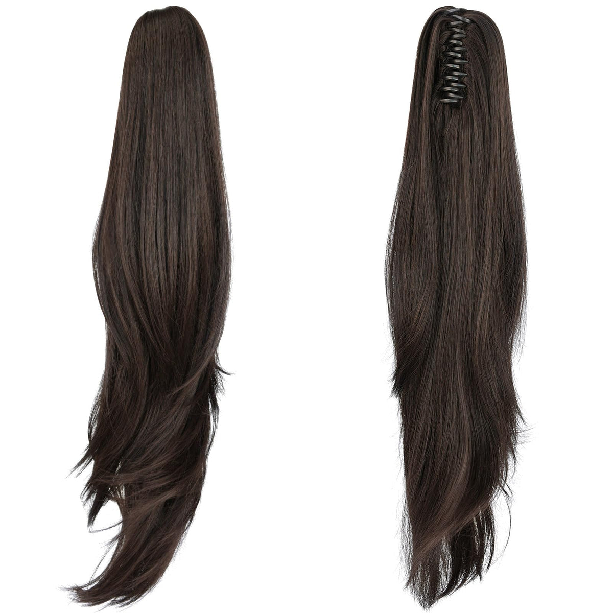 ShulaSHOP pony-tail-extension 24in clip close-up showing natural texture for seamless blend.