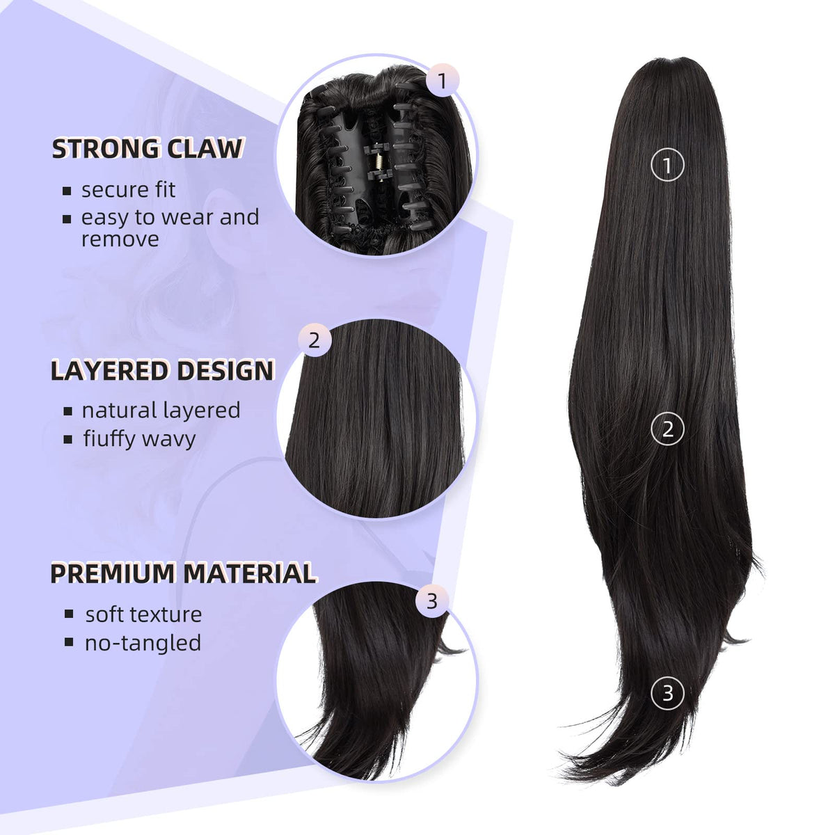 ShulaSHOP ponytail clip attachment step demonstrates quick styling.