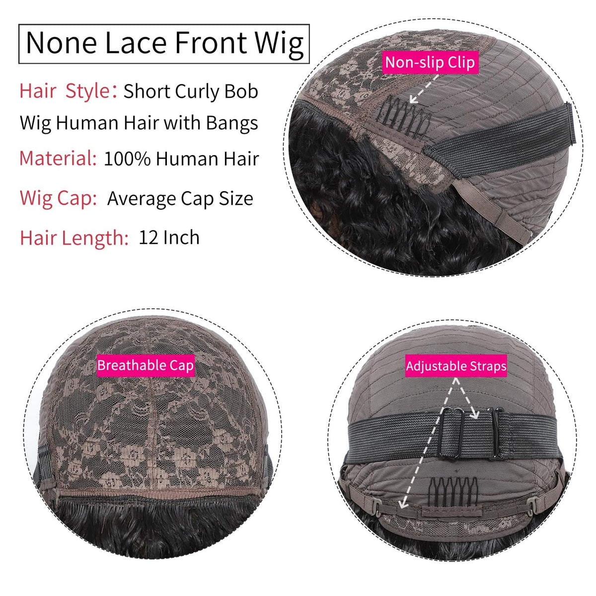 SHUNHUIXC glueless bob wig with cap provides quick wear and adjustable fit.