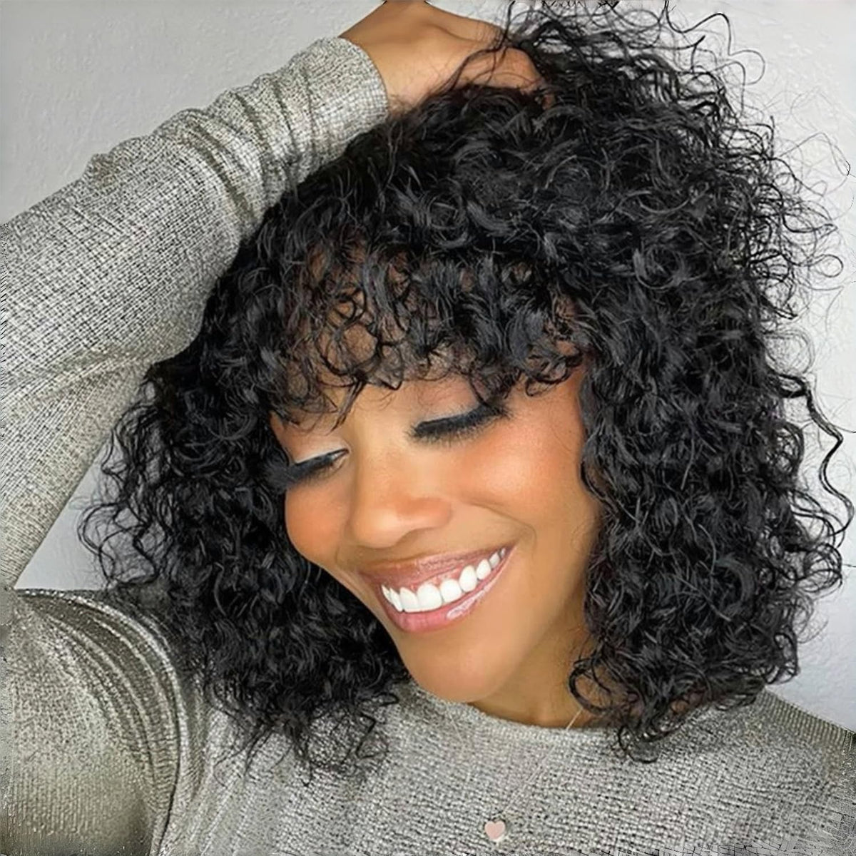 SHUNHUIXC short curly bob wig with bangs for everyday wear and easy styling.