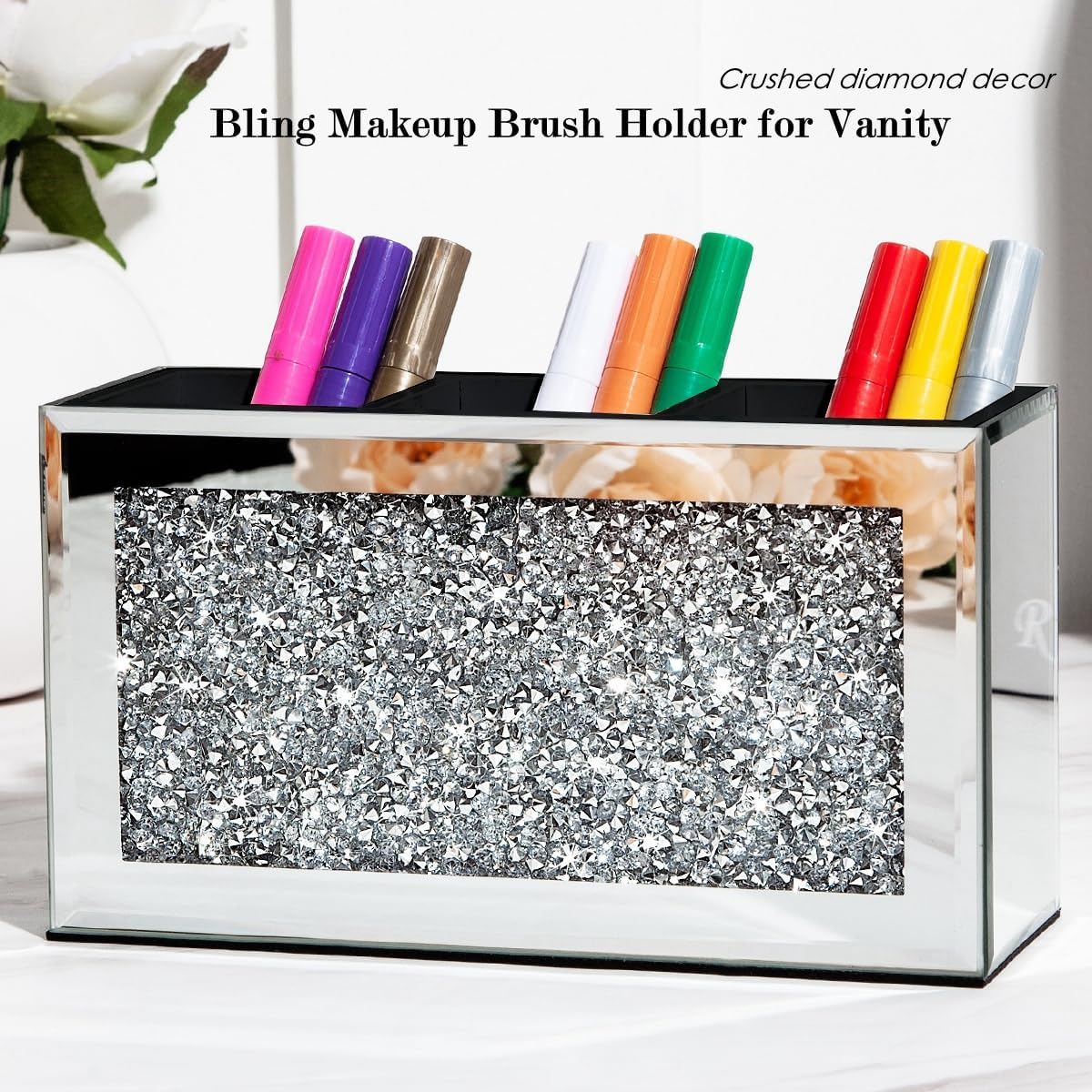 Shyfoy crystal diamanté detail adds luxury while keeping cosmetics organized.