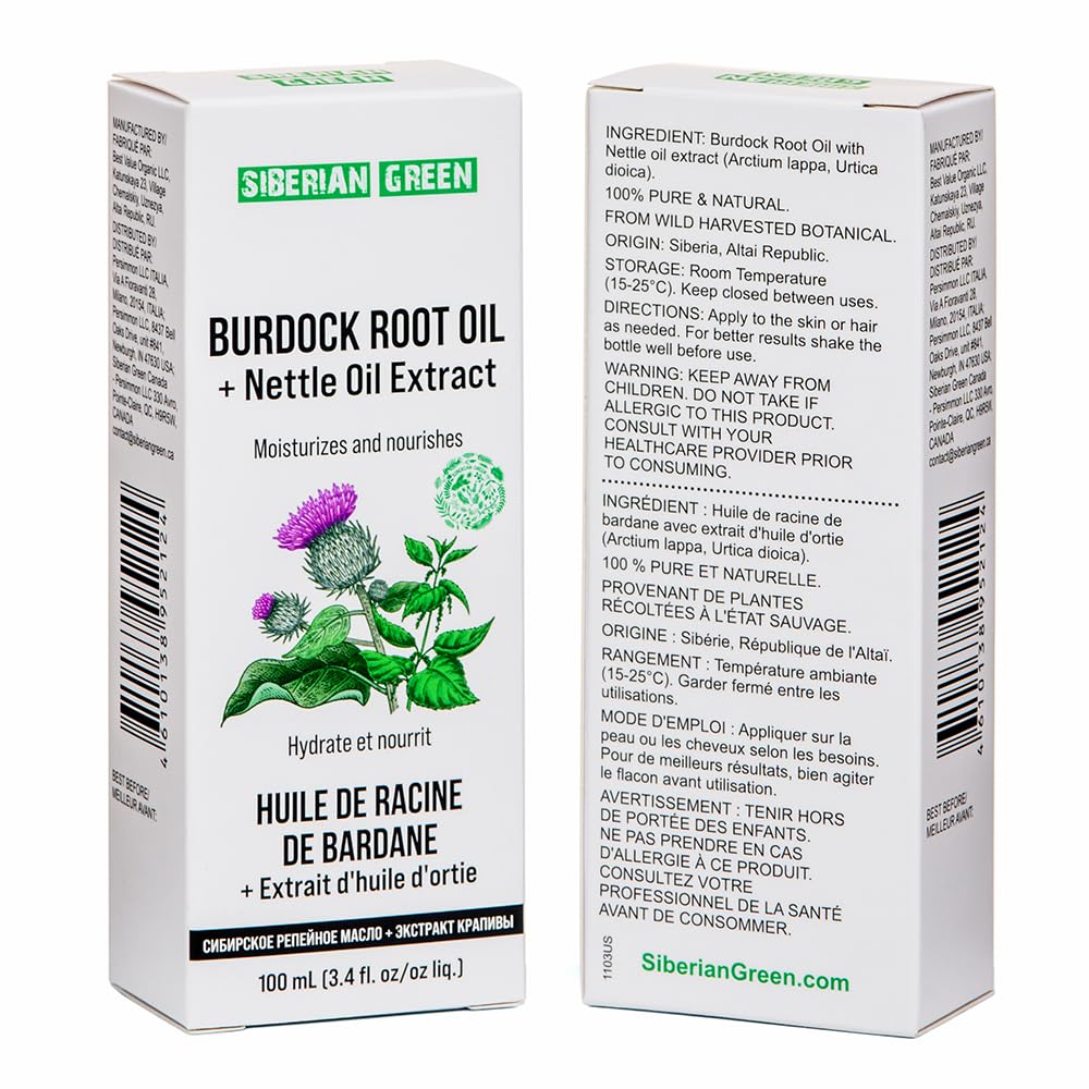 Siberian Green Burdock and Nettle Oil blend supports hair vitality.