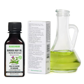 Siberian Green Burdock Oil bottle shown for natural scalp care.