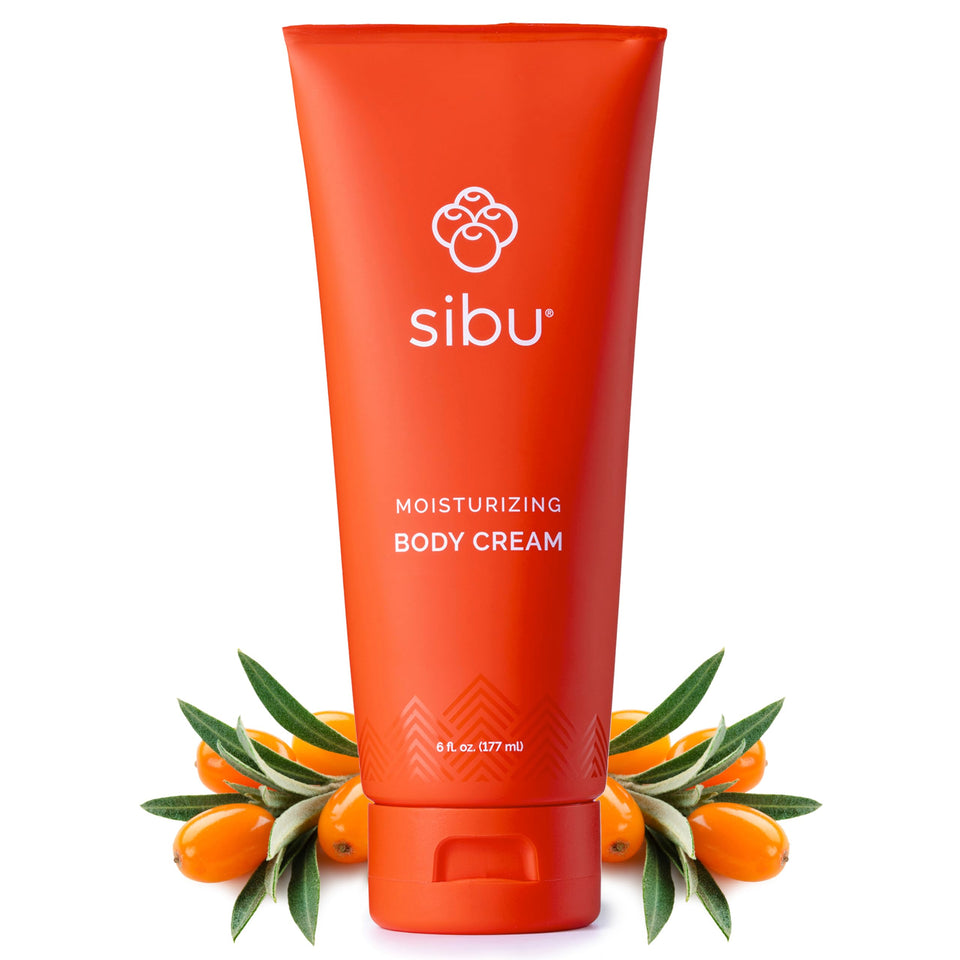 Sibu Moisturizing Body Cream bottle pour shows lightweight hydration for daily use.