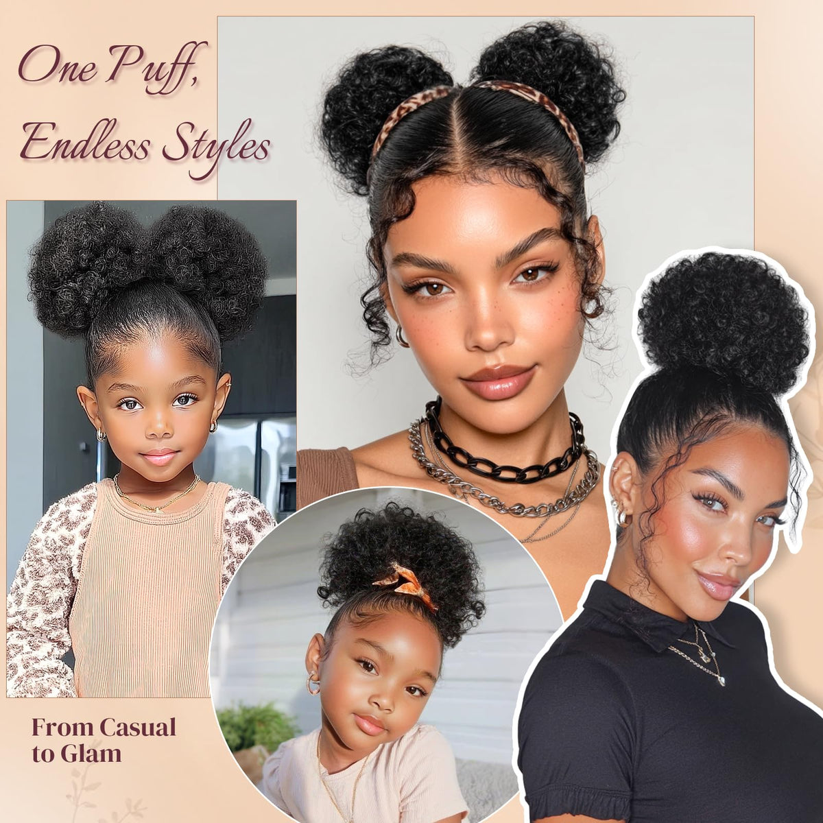 Afro puff diameter 6-7 inches from Sidaila for compact sizing