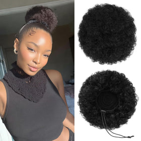 Sidaila Afro Puff drawstring ponytail product shot showing natural blend with hair