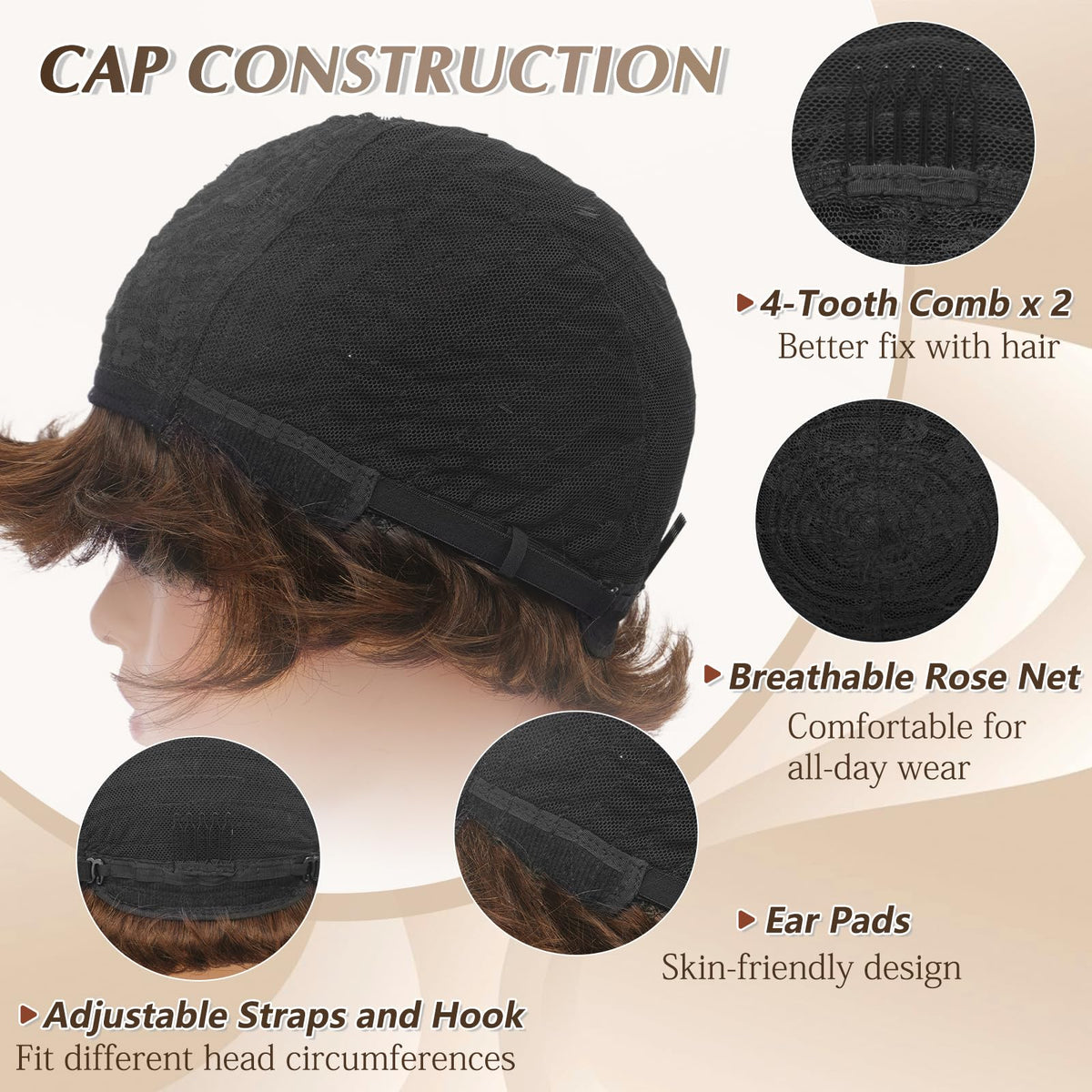 Sidaila Pixie Cut Wig breathable cap keeps you cool during long wear.