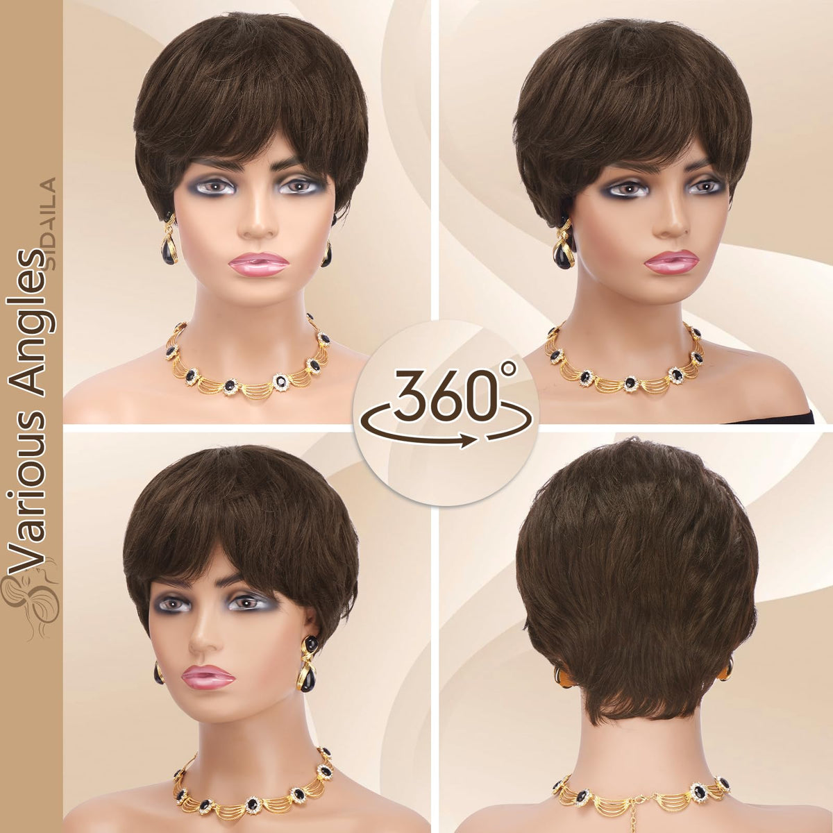 Sidaila pixie-cut wig bangs detail offering face-framing versatility