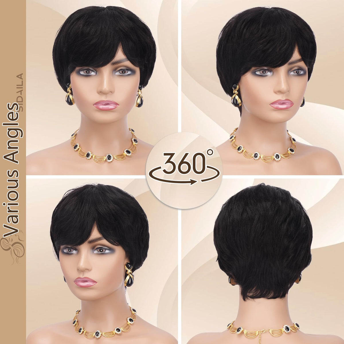 Sidaila Pixie Cut Wig glueless-fit with adjustable straps ensures comfortable all-day wear.